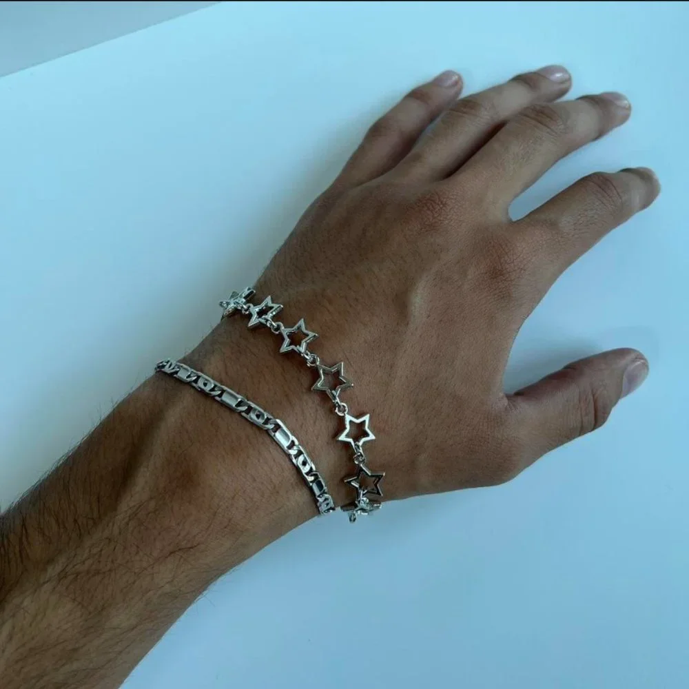 Y2K 2000s style star-stacked cute goth grunge silver bracelet